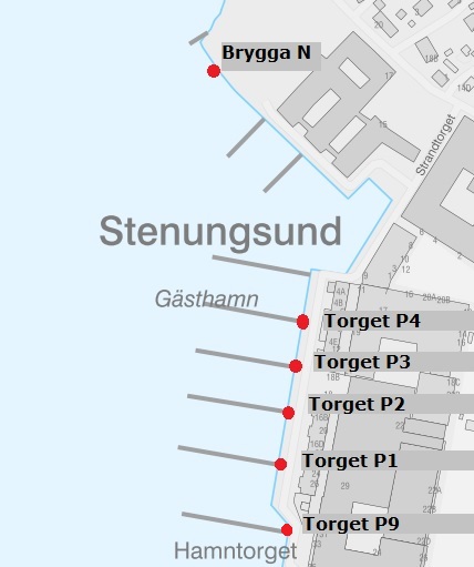 Karta över båtplatser N till P9