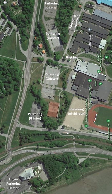 Karta som visar vart du får parkera under studentdagen